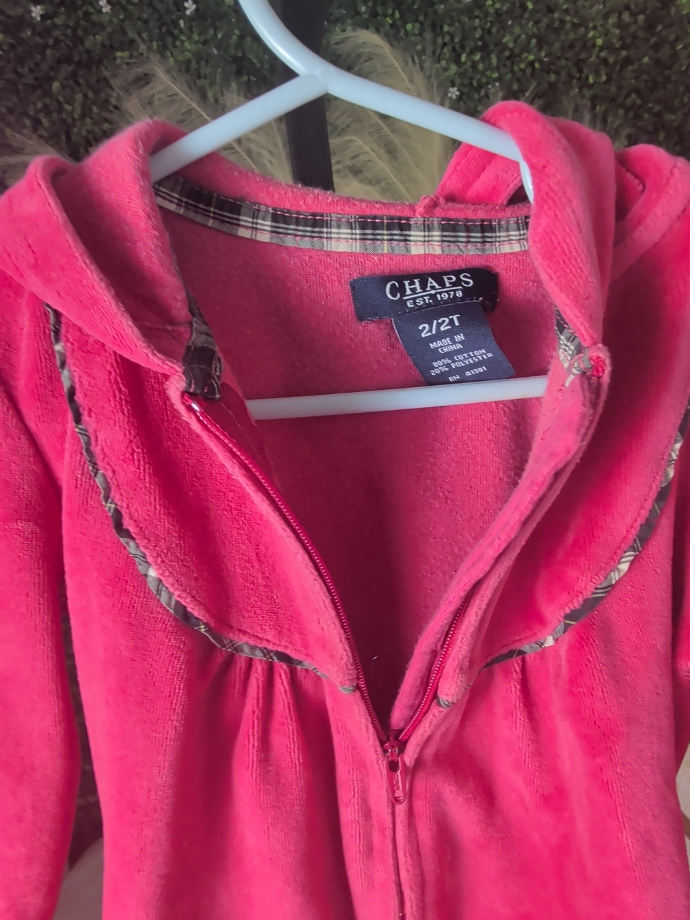 Chaps Hot Pink Velvet Hooded Pullover